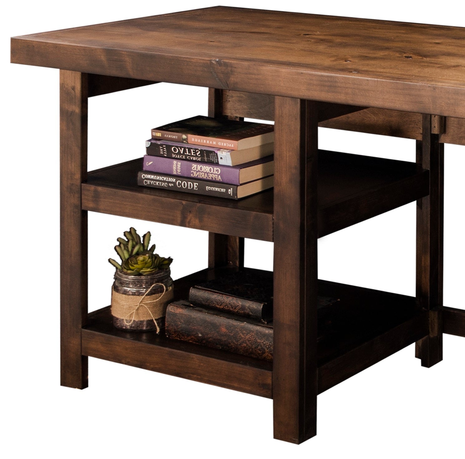 Sausalito 60 Inch Workstation Desk, No Assembly Required, Whiskey Finish Brown Brown Writting Desk Office Lodge,Rustic,Transitional Freestanding Alder Rectangular Shelves Desk Wood