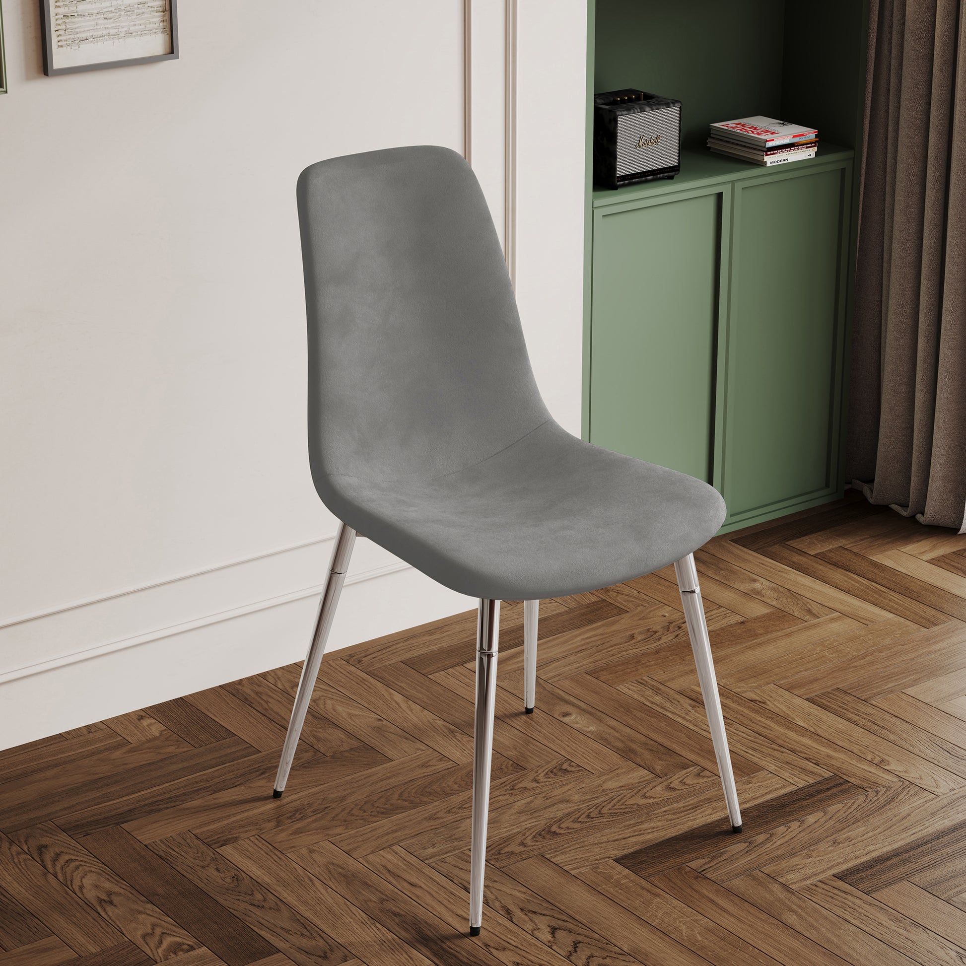 Dining Table Set Of 5, 0.32" Thick Tempered Glass Top Dining Table With Metal Legs And Four Fabric Dining Chairs, Table Size: 51.18" L X 31.50" W X 29.53" H Silver Tempered Glass