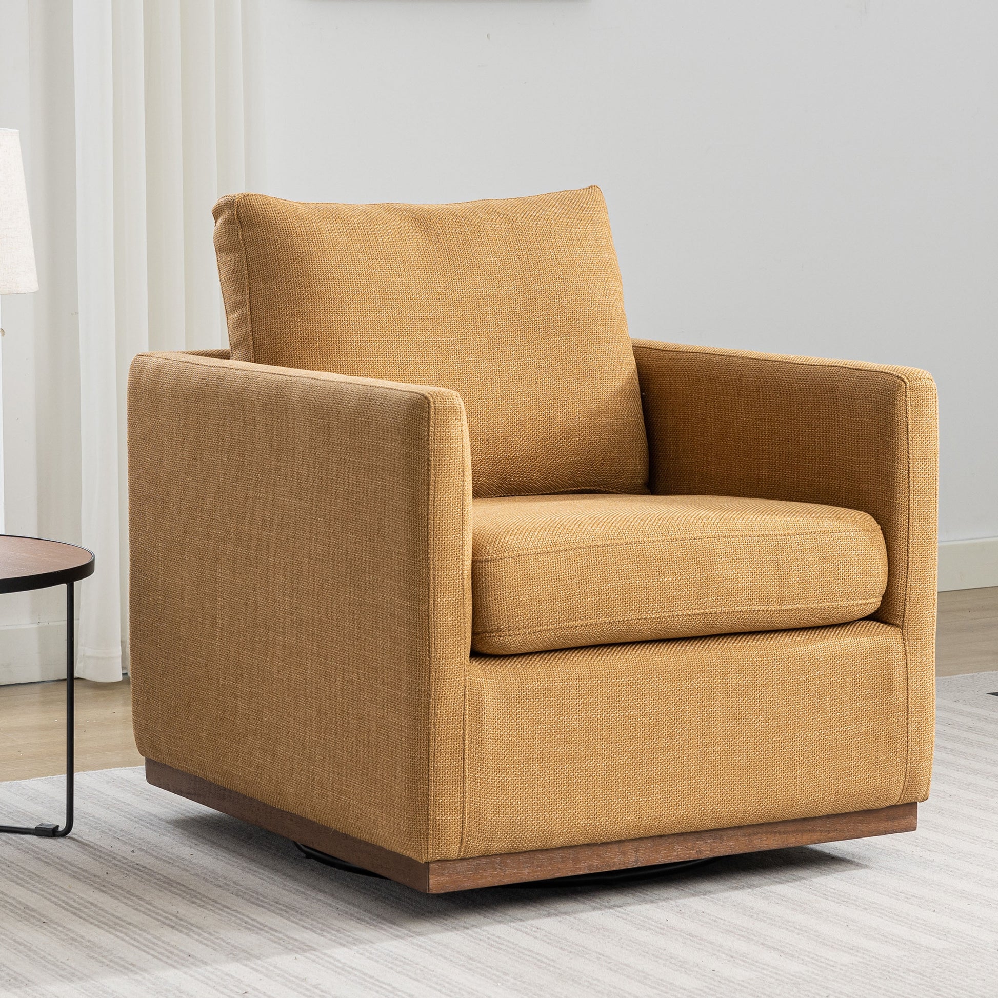 Mid Century Modern Swivel Accent Chair Armchair For Living Room, Bedroom, Guest Room, Office, Mustard Yellow 1 Mustard Yellow Linen