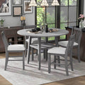 5 Piece Counter Height Dining Table Set In 2 Table Sizes With 4 Folding Leaves And 4 Upholstered Chairs For Dining Room Gray Beige Cushion Upholstered Chair Wood Gray Beige Seats 4 Wood Dining Room Drop Leaf Folding American Traditional,Antique Acacia 4