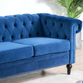 83.66 Inch Width Traditional Square Arm Removable Cushion 3 Seater Sofa Blue Polyester Fabric