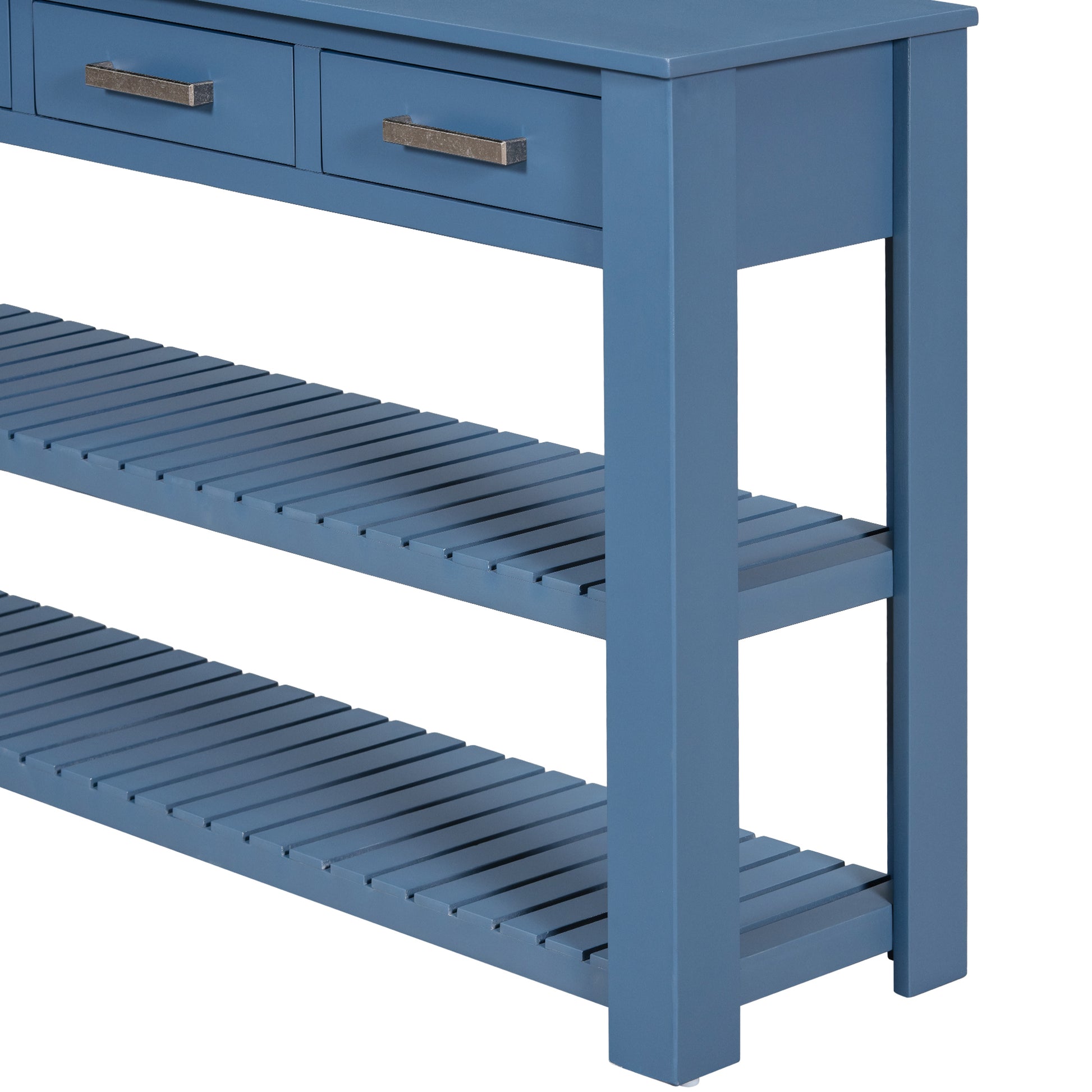 Stylish Entryway Console Table With 4 Drawers And 2 Shelves, Suitable For Entryways, Living Rooms. Navy Blue Mdf