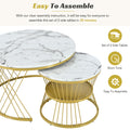 27.5'' & 17.7'' Nesting Coffee Table With Marble Grain Table Top, Golden Iron Frame Round Coffee Table, Set Of 2, For Living Room, Balcony, White White Gold Primary Living Space Mdf Iron