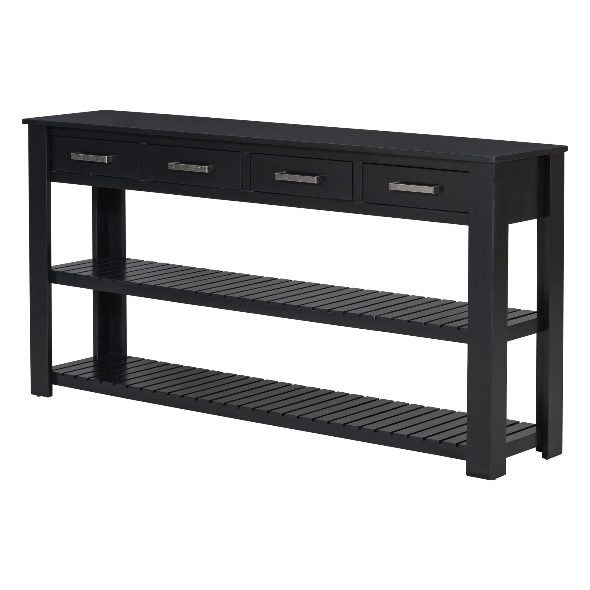 Stylish Entryway Console Table With 4 Drawers And 2 Shelves, Suitable For Entryways, Living Rooms. Black Mdf