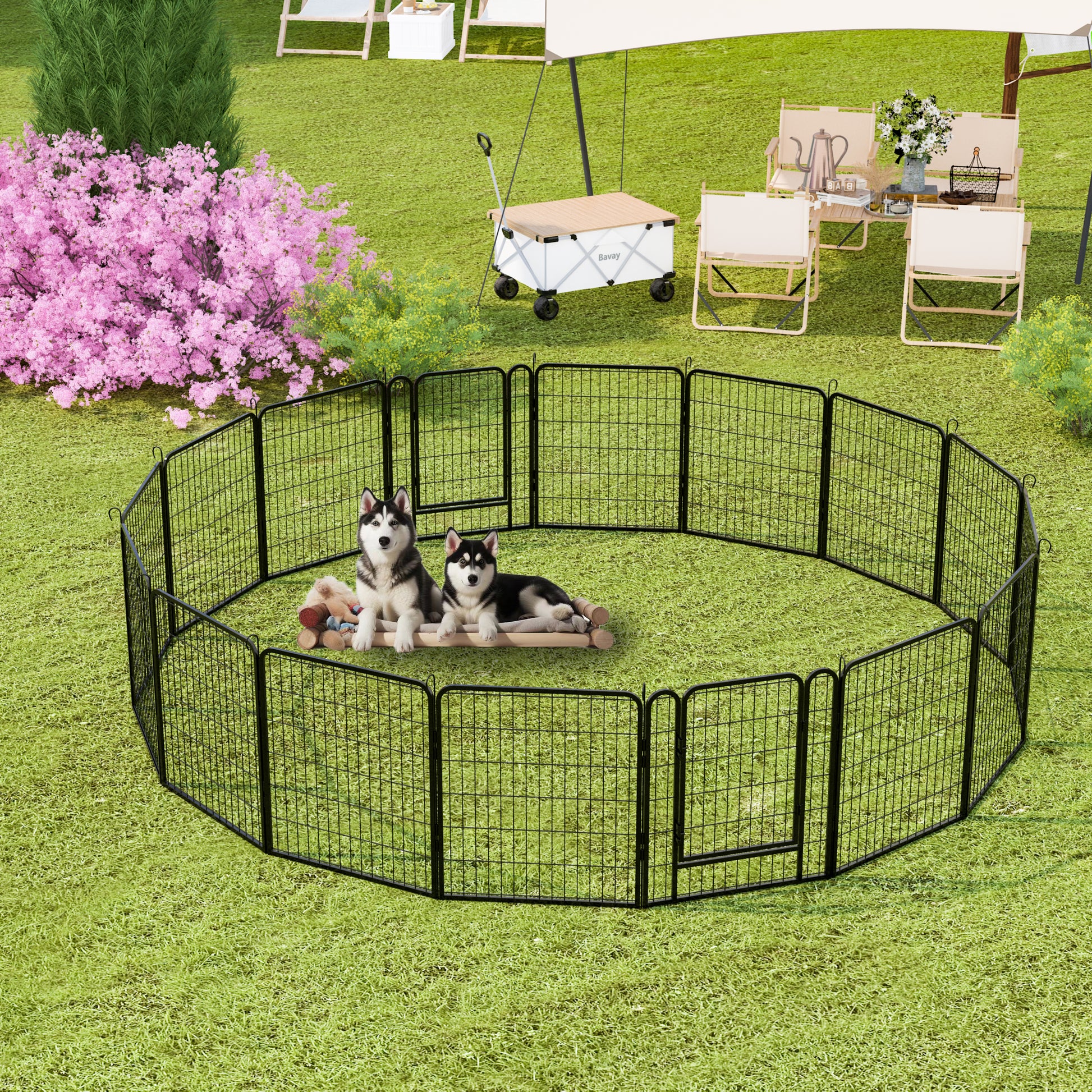 16 Panels Heavy Duty Metal Playpen With Door,31.7"H Dog Fence Pet Exercise Pen For Outdoor Black Metal