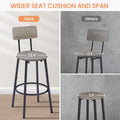 Round Bar Stool Set With Shelf, Upholstered Stool With Backrest Grey, 23.62'' W X 23.62'' D X 35.43'' H. Grey Particle Board