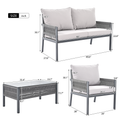 K&K 4 Piece Rope Patio Furniture Set, Outdoor Furniture With Tempered Glass Table, Patio Conversation Set Deep Seating With Thick Cushion For Backyard Porch Balcony Grey Yes Complete Patio Set Grey Weather Resistant Frame Fade Resistant Cushion Garden &