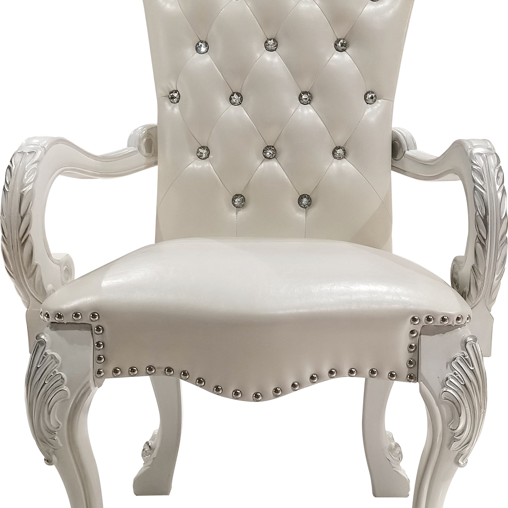 Dresden Arm Chair Set 2 , Synthetic Leather & Bone White Finish Dn02243 White Pu Leather