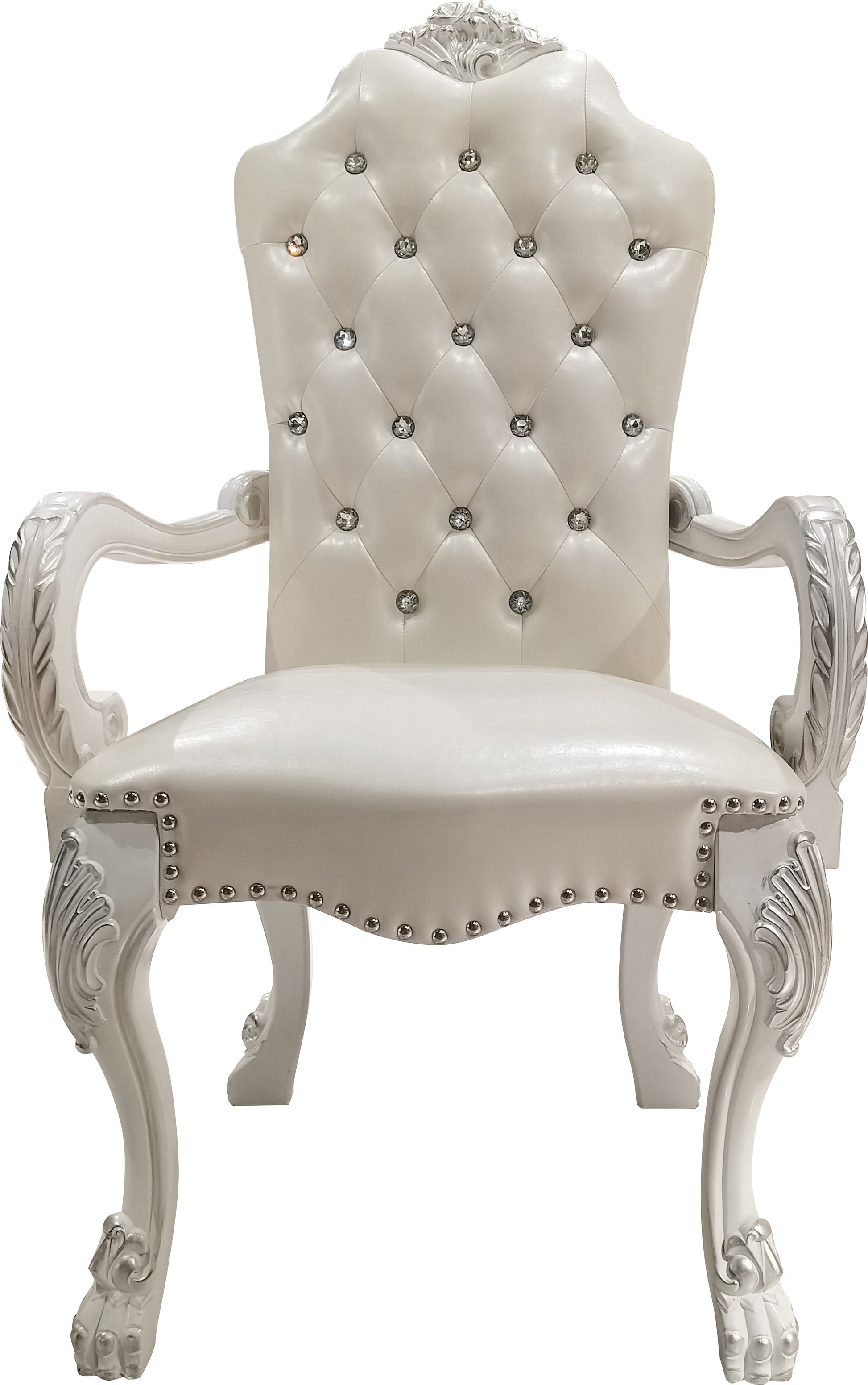 Dresden Arm Chair Set 2 , Synthetic Leather & Bone White Finish Dn02243 White Pu Leather