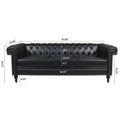 83.66 Inch Width Traditional Square Arm Removable Cushion 3 Seater Sofa Black Pu