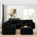 6 Seats Modular L Shaped Sectional Sofa With Ottoman,10 Pillows, Oversized Upholstered Couch W Removabled Down Filled Seat Cushion For Living Room, Chenille Black Black Chenille Wood Primary Living Space Soft Pillow Back Eucalyptus Square Arms Foam