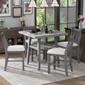 5 Piece Counter Height Dining Table Set In 2 Table Sizes With 4 Folding Leaves And 4 Upholstered Chairs For Dining Room Gray Beige Cushion Upholstered Chair Wood Gray Beige Seats 4 Wood Dining Room Drop Leaf Folding American Traditional,Antique Acacia 4