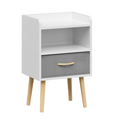 Nightstand With Collapsible Fabric Drawer, 2 Tier Storage End Table, Wood Side Table With Storage Cabinet For Bedroom, Living Room White White Engineered Wood