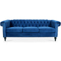 83.66 Inch Width Traditional Square Arm Removable Cushion 3 Seater Sofa Blue Polyester Fabric