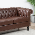83.66 Inch Width Traditional Square Arm Removable Cushion 3 Seater Sofa Dark Brown Pu Pu