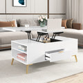 Modern Lift Top Coffee Table Multi Functional Table With Drawers In White White Mdf Steel