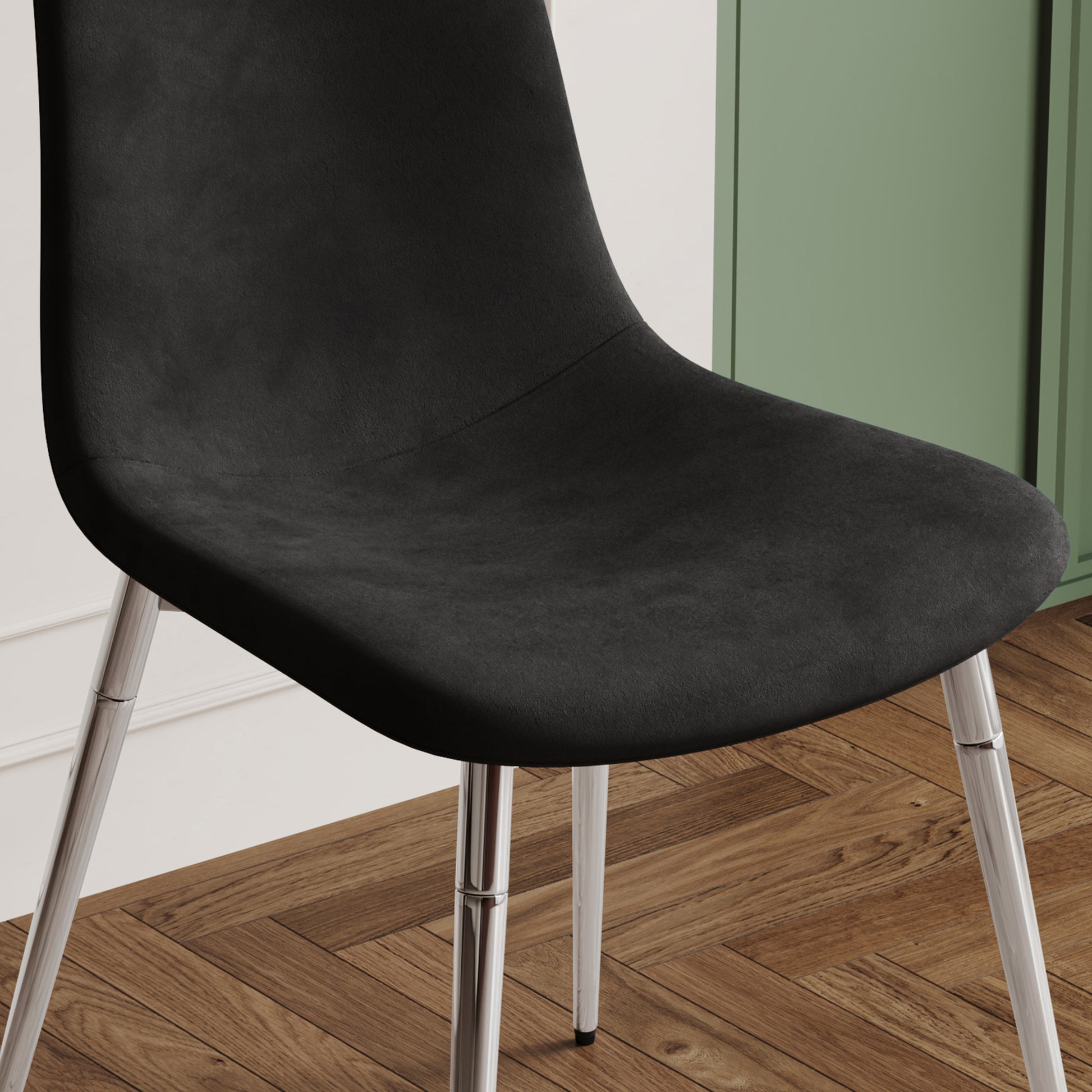 Dining Table Set Of 5, 0.32" Thick Tempered Glass Top Dining Table With Metal Legs And Four Fabric Dining Chairs, Table Size: 51.18" L X 31.50" W X 29.53" H Silver Tempered Glass
