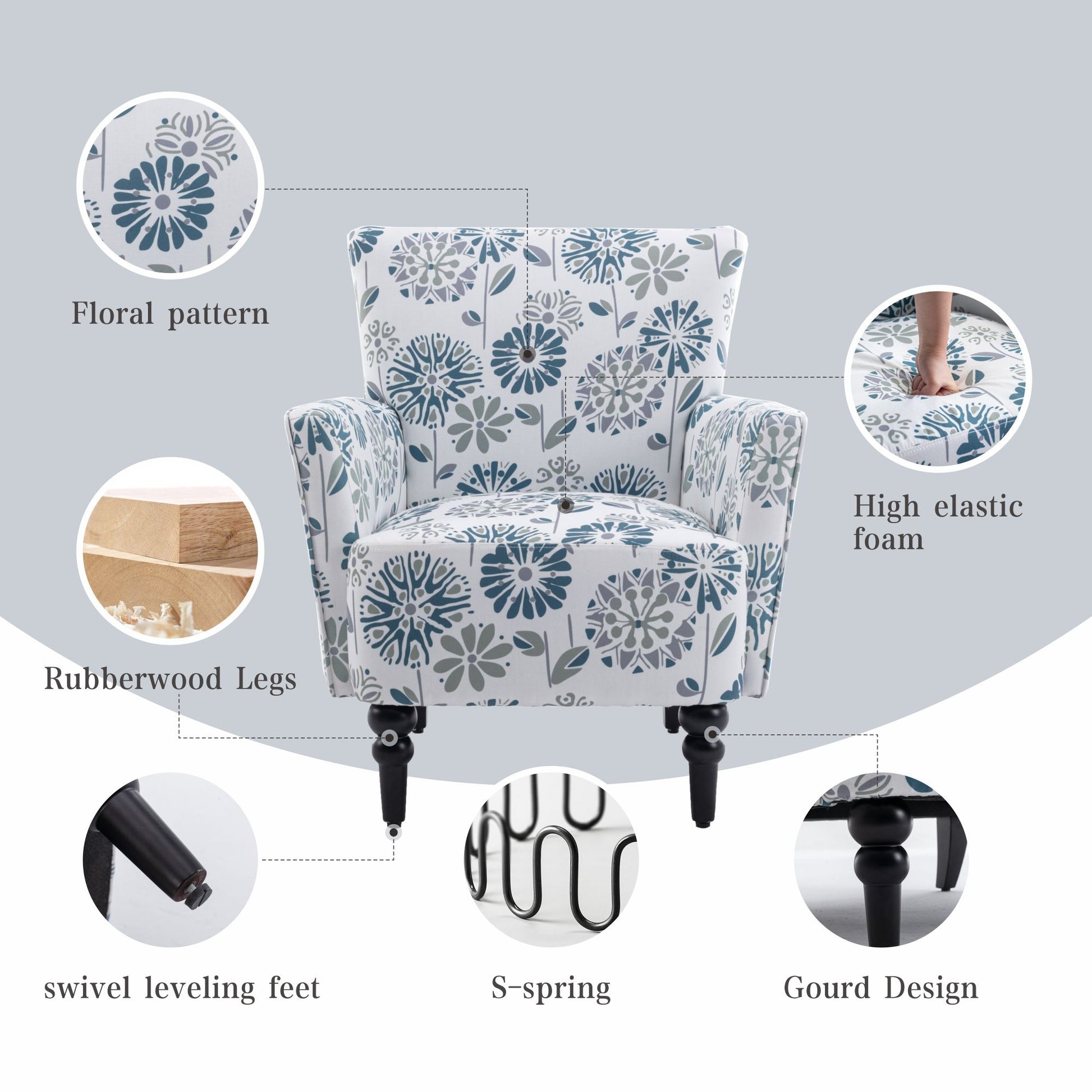 Armchair Modern Accent Sofa With Linen Surface,Leisure Chair With Solid Wood Feet For Living Room Bedroom Studio,White Blue White Line Primary Living Space Modern Upholstered Linen