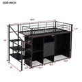 Twin Size Metal Loft Bed With Drawers, Storage Staircase And Small Wardrobe Twin Black Mdf Metal