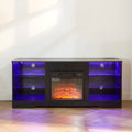 Tv Stand Electric Fireplace Tv Stand With Glass Shelves, 3D Fireplace Tv Stand With Led Lights Wood With Usb Charging Outlet Modern Television Table Center For Tv Up To 32 62