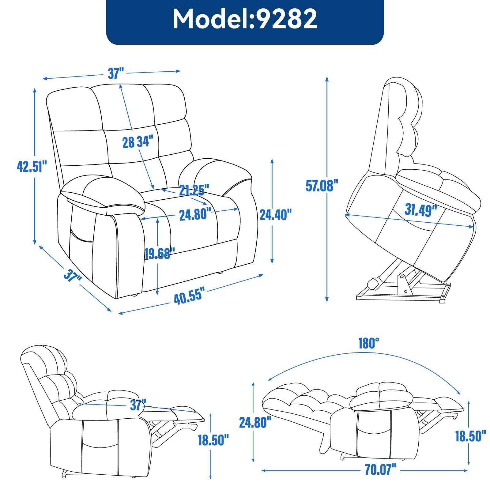 Lift Recliner Chair Heat Massage Dual Motor Infinite Position Up To 350 Lbs Large Electric Power Lift Recliners With Power Remote, Medium Firm And Heavy Duty, Blue White Metal Primary Living Space Heavy Duty Pine Blue Chenille Power Remote Medium Firm