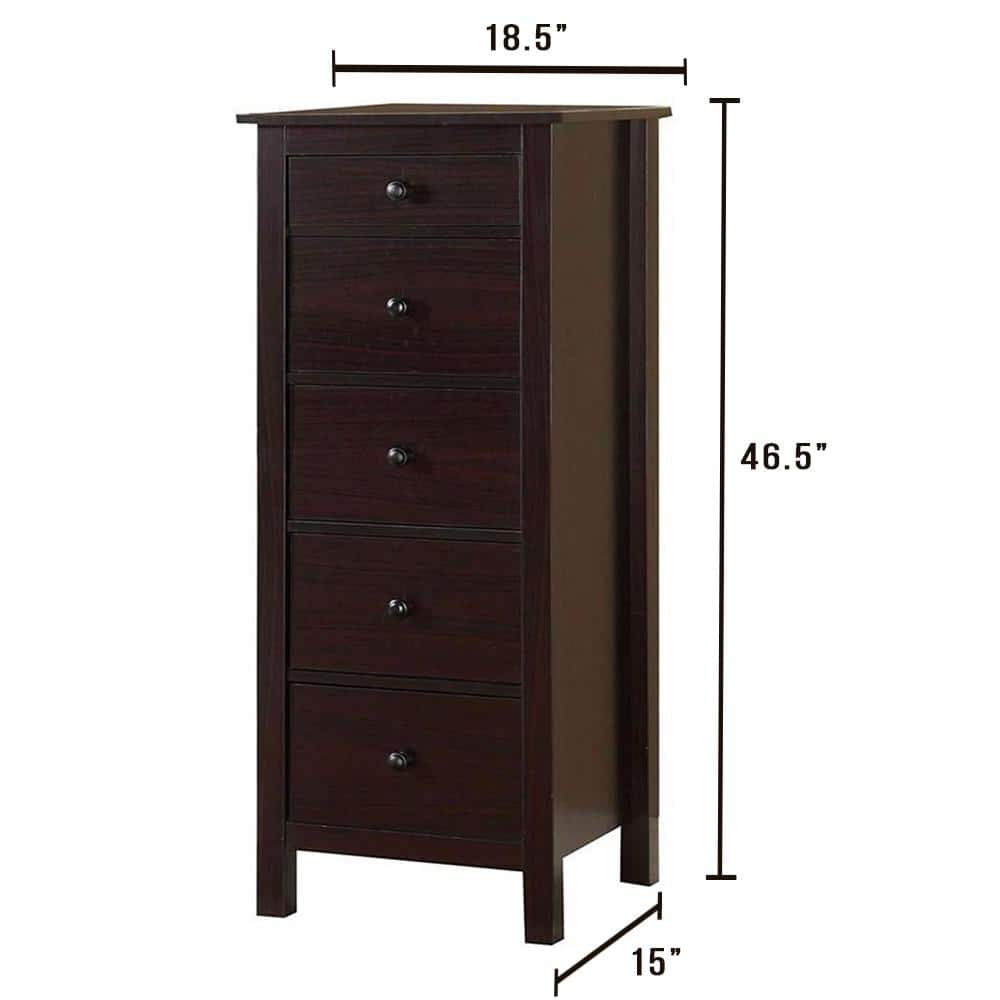 Transitional Espresso Compact Design 5 Drawer Chest Bedroom Small Living Space Chest Of Drawers Espresso Bedroom Contemporary,Modern,Transitional Solid Wood