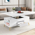 Modern Lift Top Coffee Table Multi Functional Table With Drawers In White White Mdf Steel