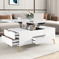 Modern Lift Top Coffee Table Multi Functional Table With Drawers In White White Mdf Steel