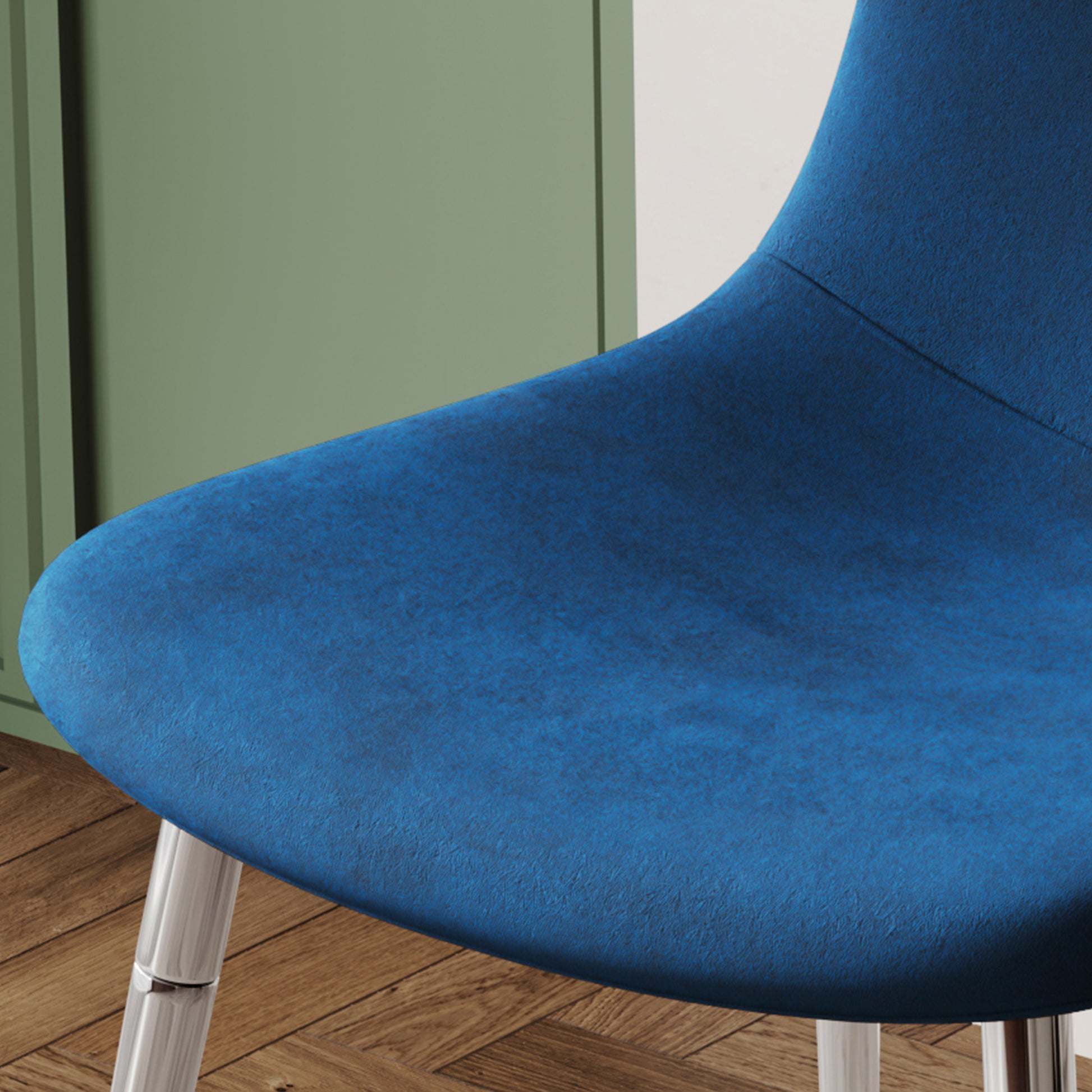 Fabric Dining Chairs Set Of 4, Upholstered Armless Accent Chairs, Classical Appearance And Metal Legs Blue Fabric