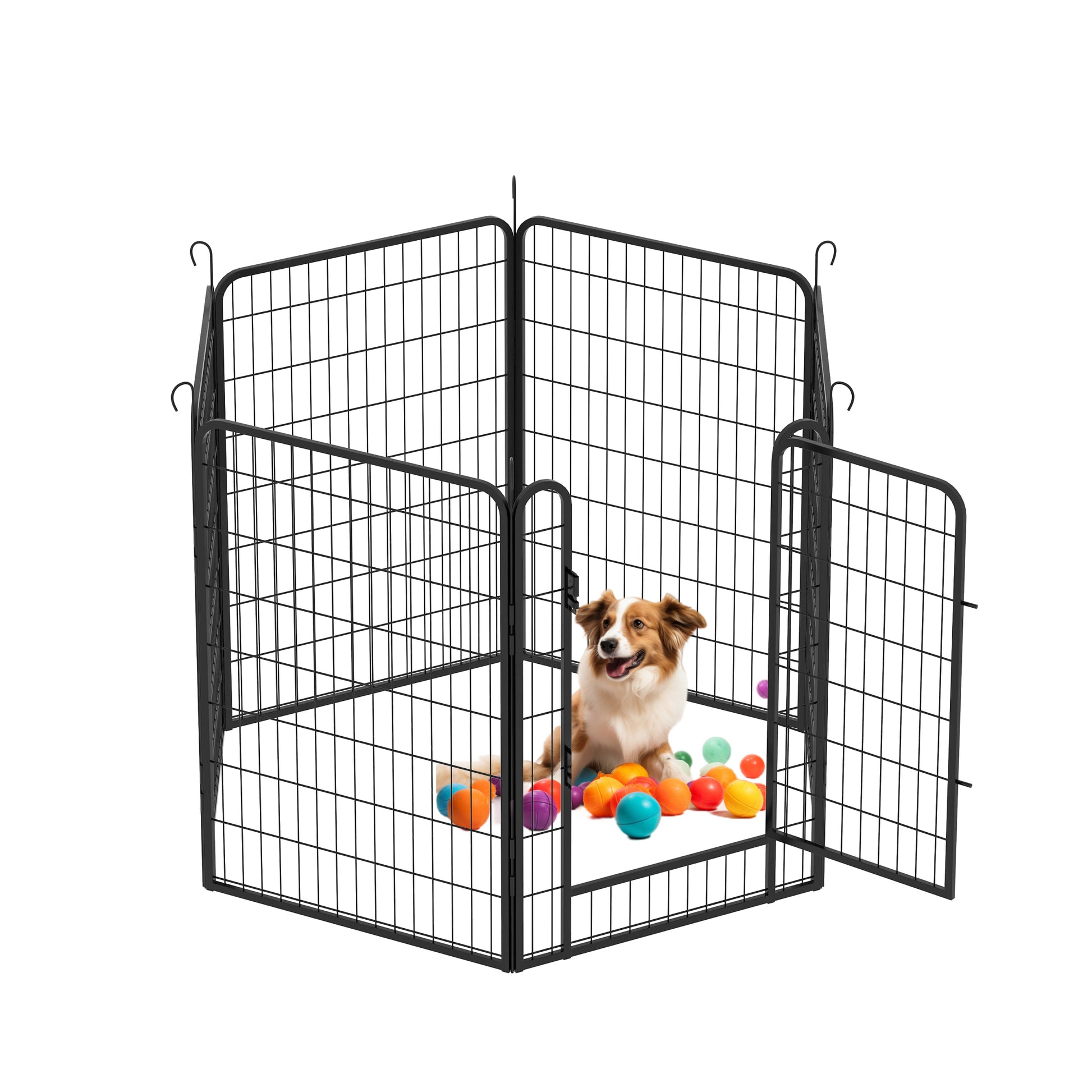 6 Panels Heavy Duty Metal Playpen With Door,39.37"H Dog Fence Pet Exercise Pen For Outdoor, Indoor Black Metal