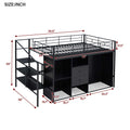 Full Size Metal Loft Bed With Drawers, Storage Staircase And Small Wardrobe Full Black Mdf Metal