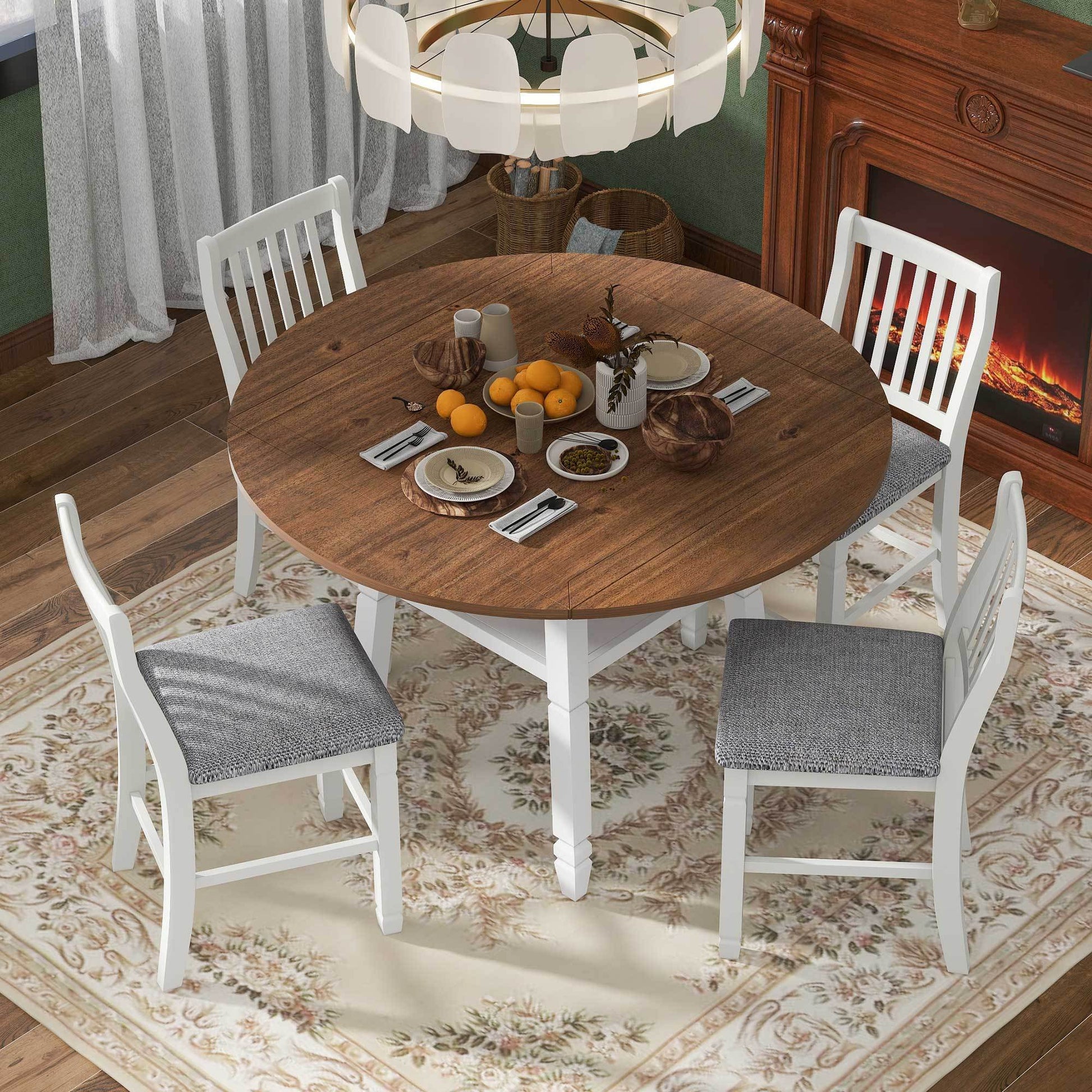 5 Piece Counter Height Dining Table Set In 2 Table Sizes With 4 Folding Leaves And 4 Upholstered Chairs For Dining Room Espresso White Gray Cushion Upholstered Chair Wood Espresso White Seats 4 Wood Dining Room Drop Leaf Folding American