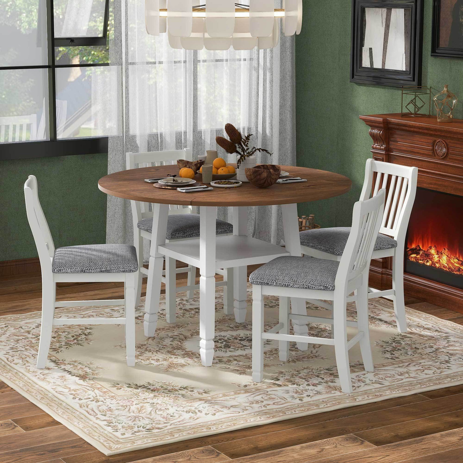 5 Piece Counter Height Dining Table Set In 2 Table Sizes With 4 Folding Leaves And 4 Upholstered Chairs For Dining Room Espresso White Gray Cushion Upholstered Chair Wood Espresso White Seats 4 Wood Dining Room Drop Leaf Folding American