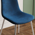 Fabric Dining Chairs Set Of 4, Upholstered Armless Accent Chairs, Classical Appearance And Metal Legs Blue Fabric