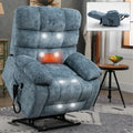 Lift Recliner Chair Heat Massage Dual Motor Infinite Position Up To 350 Lbs Large Electric Power Lift Recliners With Power Remote, Medium Firm And Heavy Duty, Blue White Metal Primary Living Space Heavy Duty Pine Blue Chenille Power Remote Medium Firm