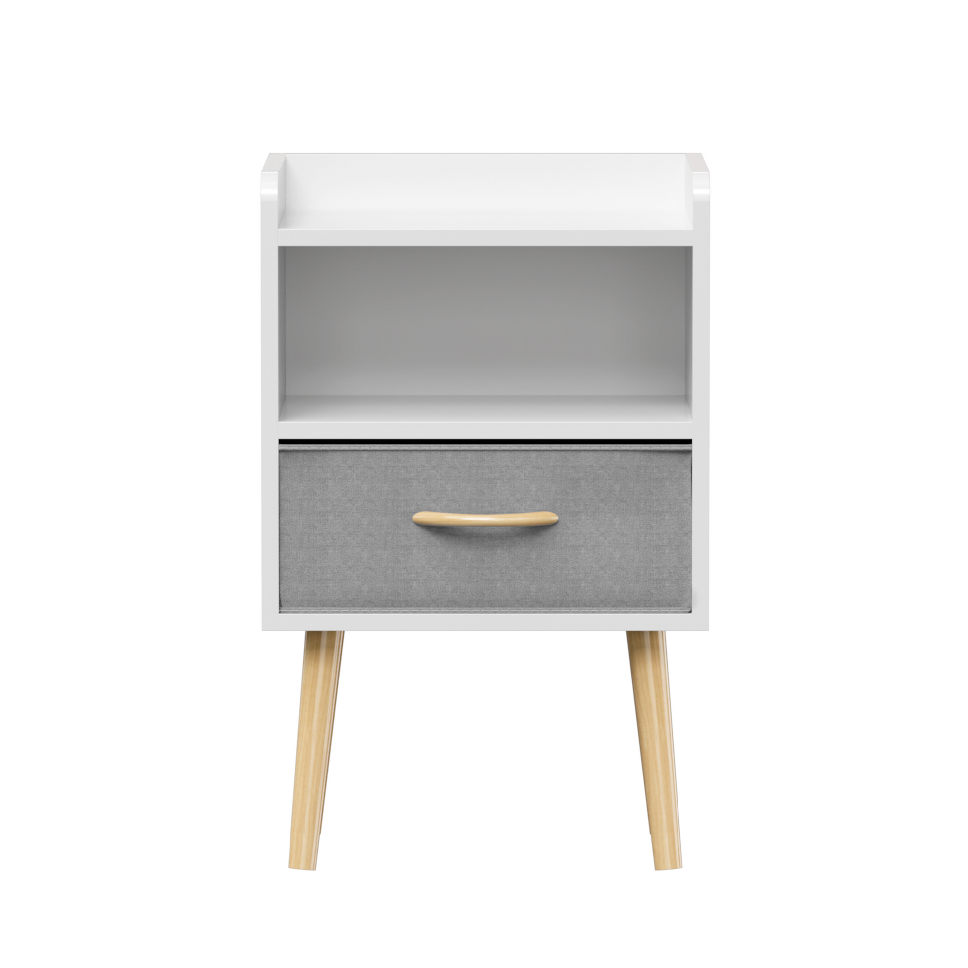 Nightstand With Collapsible Fabric Drawer, 2 Tier Storage End Table, Wood Side Table With Storage Cabinet For Bedroom, Living Room White White Engineered Wood