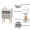 Nightstand With Collapsible Fabric Drawer, 2 Tier Storage End Table, Wood Side Table With Storage Cabinet For Bedroom, Living Room White White Engineered Wood