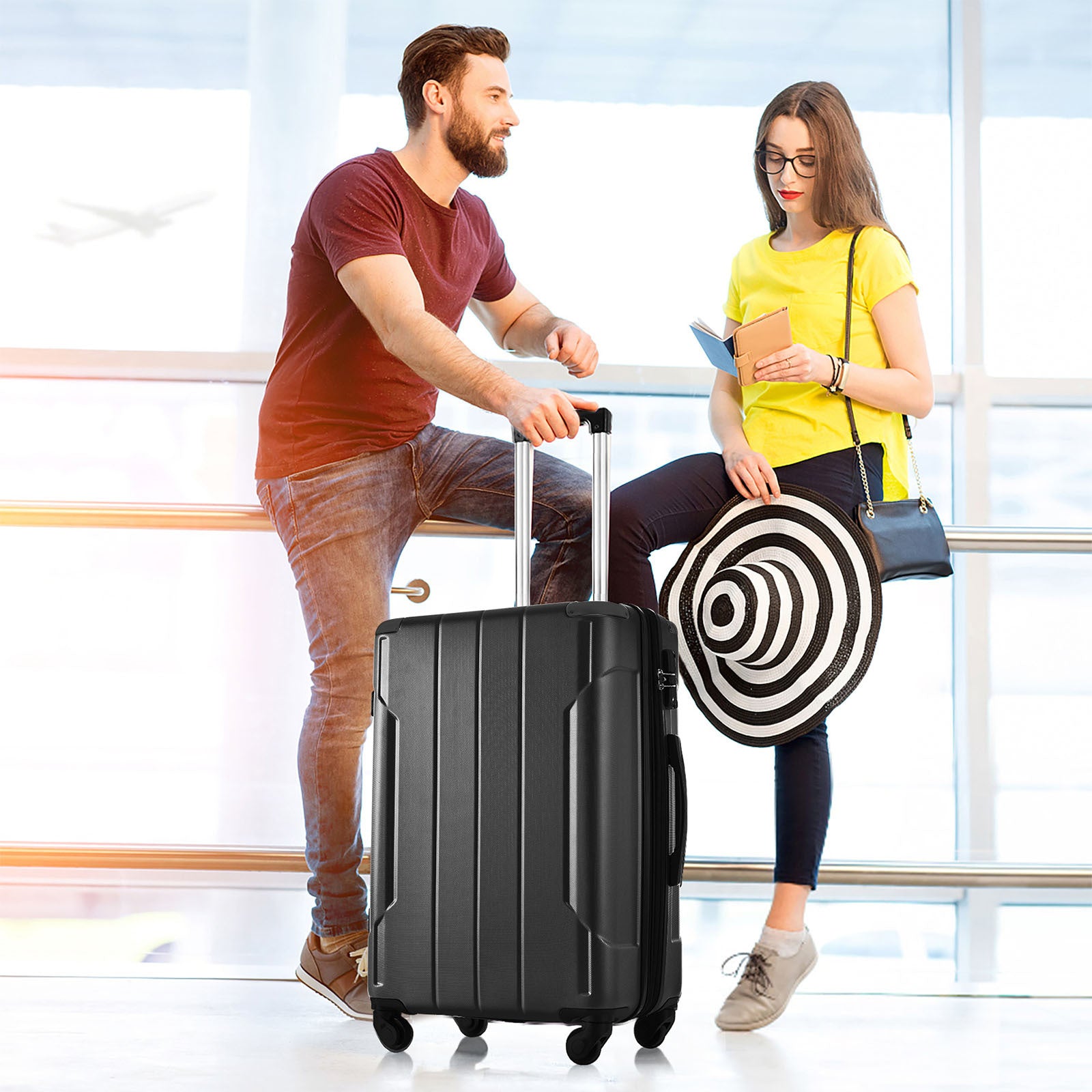 Hardside Luggage Sets 2 Piece Suitcase Set Expandable black-abs