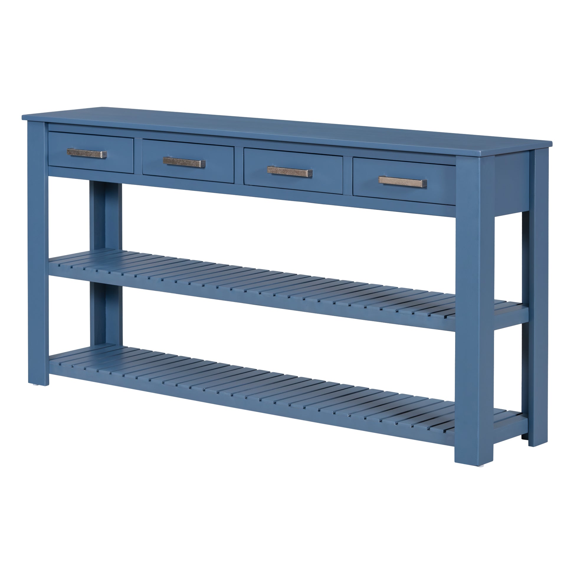 Stylish Entryway Console Table With 4 Drawers And 2 Shelves, Suitable For Entryways, Living Rooms. Navy Blue Mdf