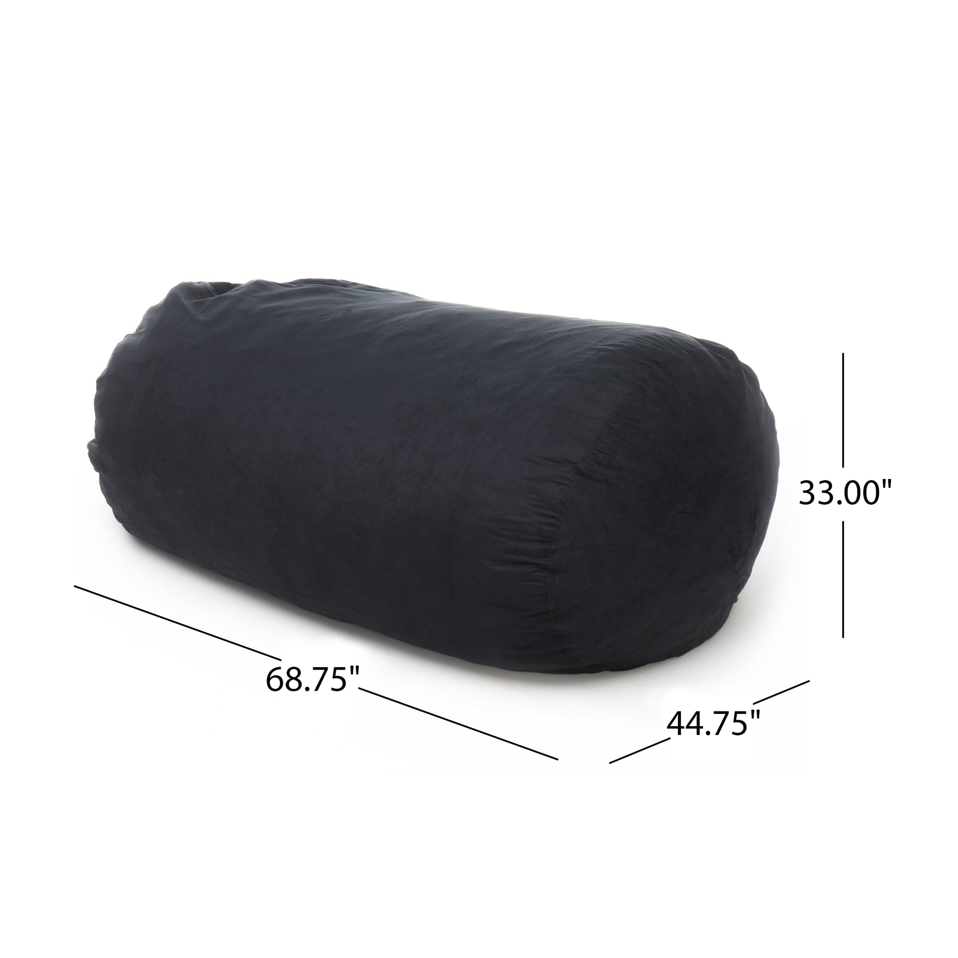 Lara 6.5 Foot Suede Cylindrical Bean Bag, Black Black Microfiber
