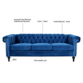 83.66 Inch Width Traditional Square Arm Removable Cushion 3 Seater Sofa Blue Polyester Fabric