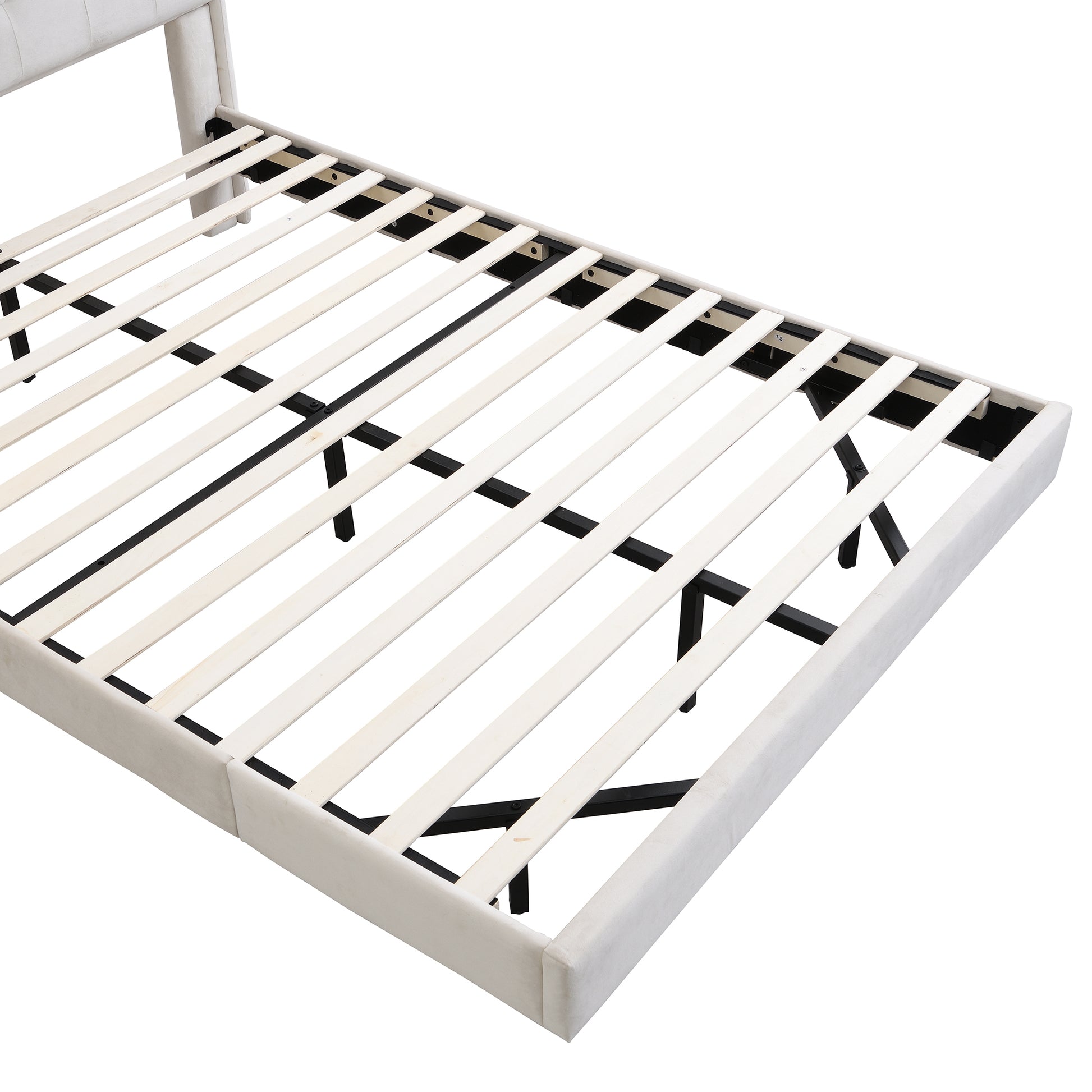 Full Size Upholstery Platform Bed Frame With Led Light Strips,Headboard Storage Space And Two Usb Charging Deisgn,Beige Beige Upholstered