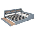 Queen Size & Twin Xl Size Upholstered Platform Bed, Mother & Child Bed With Hydraulic Storage System, Drawer Box, Bedhead Storage Shelf And Two Pairs Of Sockets & Usb Ports, Pu Leather, Gray Gray Pu Leather
