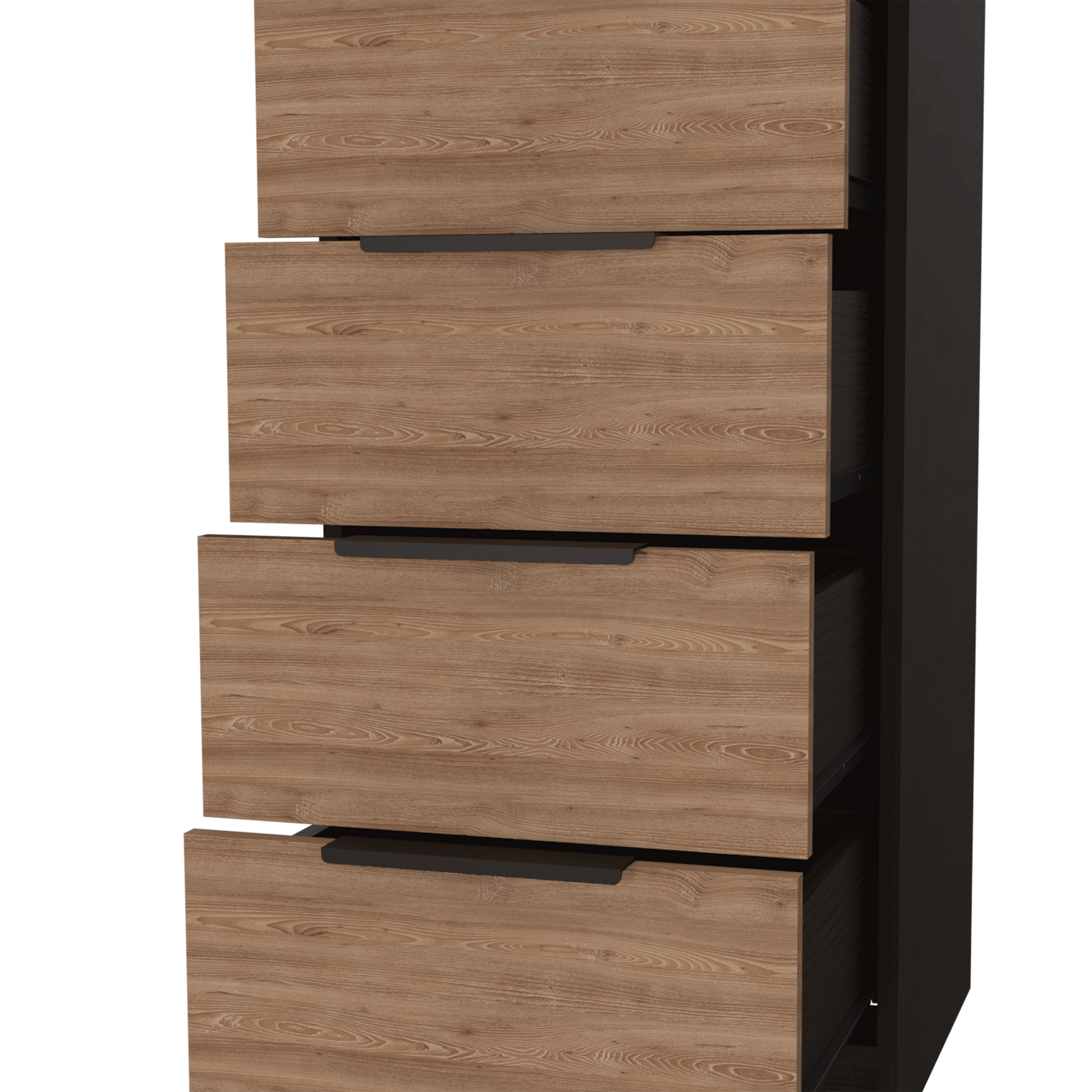 Dresser 42"H, 5 Drawer, Vertical Dresser, Black Light Oak Multicolor Particle Board Particle Board