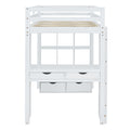 Full Size Loft Bed With Large Shelves, Writing Desk And Led Light, White White Solid Wood Mdf