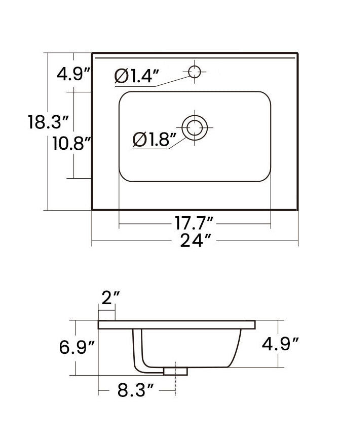 Bb0924Y311, Integrated White Ceramic Basin With One Predrilled Faucet Hole, Drain Assembly Not Included Gloss White Bathroom Modern Ceramic