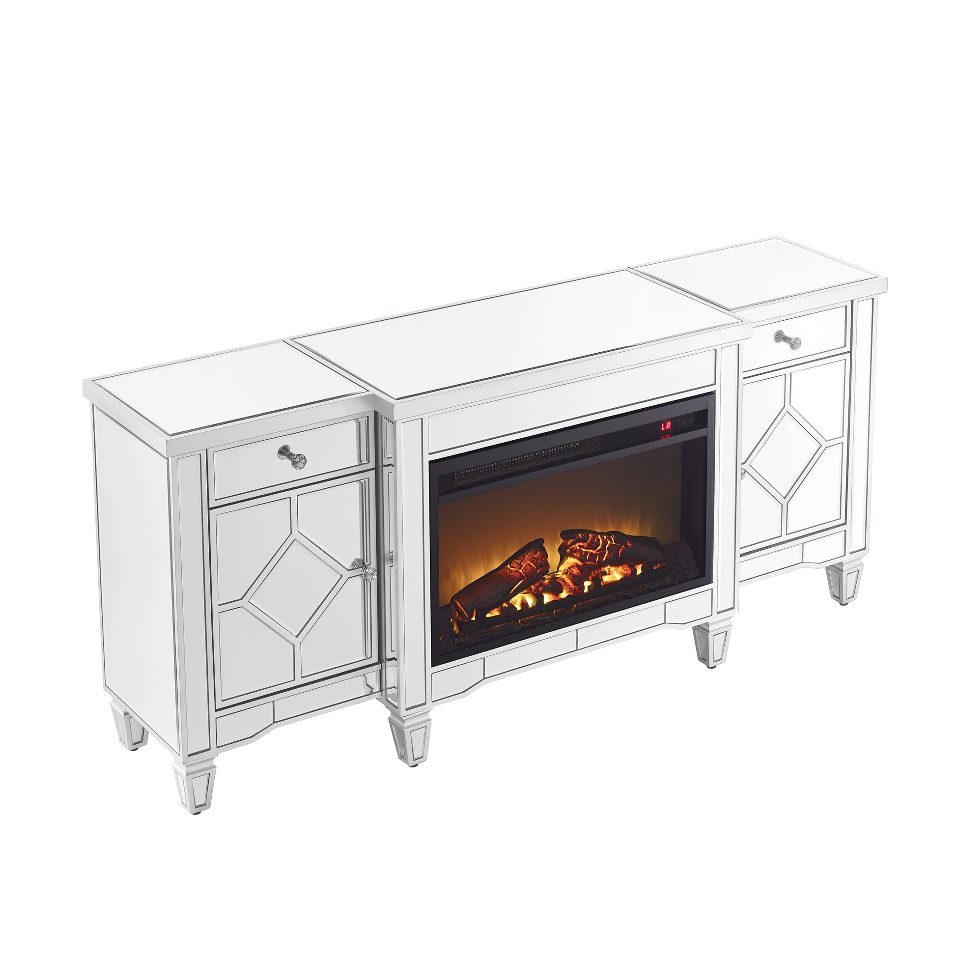 W 57" X D 15 " X H 25.6" Flash Silver Combination Tv Fireplace Cabinet Powder Coated Up To 40 Electric Yes Silver 400 Natural Vent Dining Room American Design Yes Insert Mdf Glass Electric