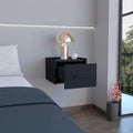 Black Modern Floating Nightstand, Space Saving Design With Convenient Drawer And Black Pull Handle. Black Particle Board Engineered Wood