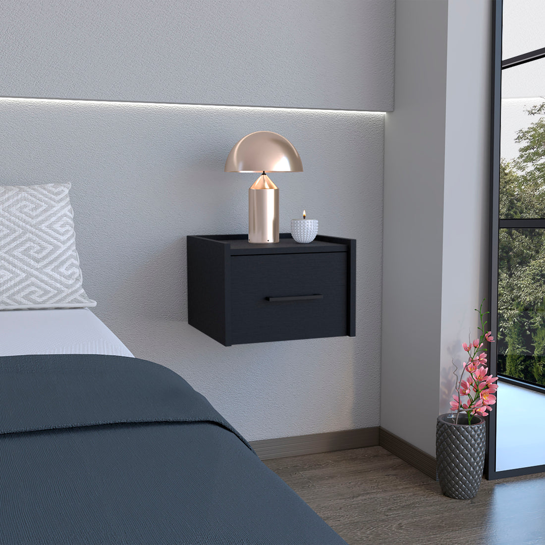 Floating Nightstand, Space Saving Design With Handy Drawer And Surface, Black Black Particle Board Engineered Wood