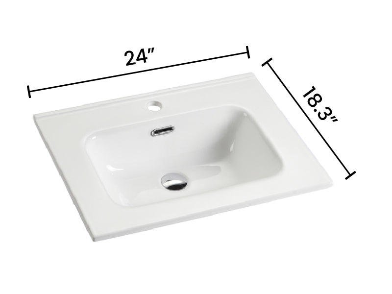 Bb0924Y311, Integrated White Ceramic Basin With One Predrilled Faucet Hole, Drain Assembly Not Included Gloss White Bathroom Modern Ceramic